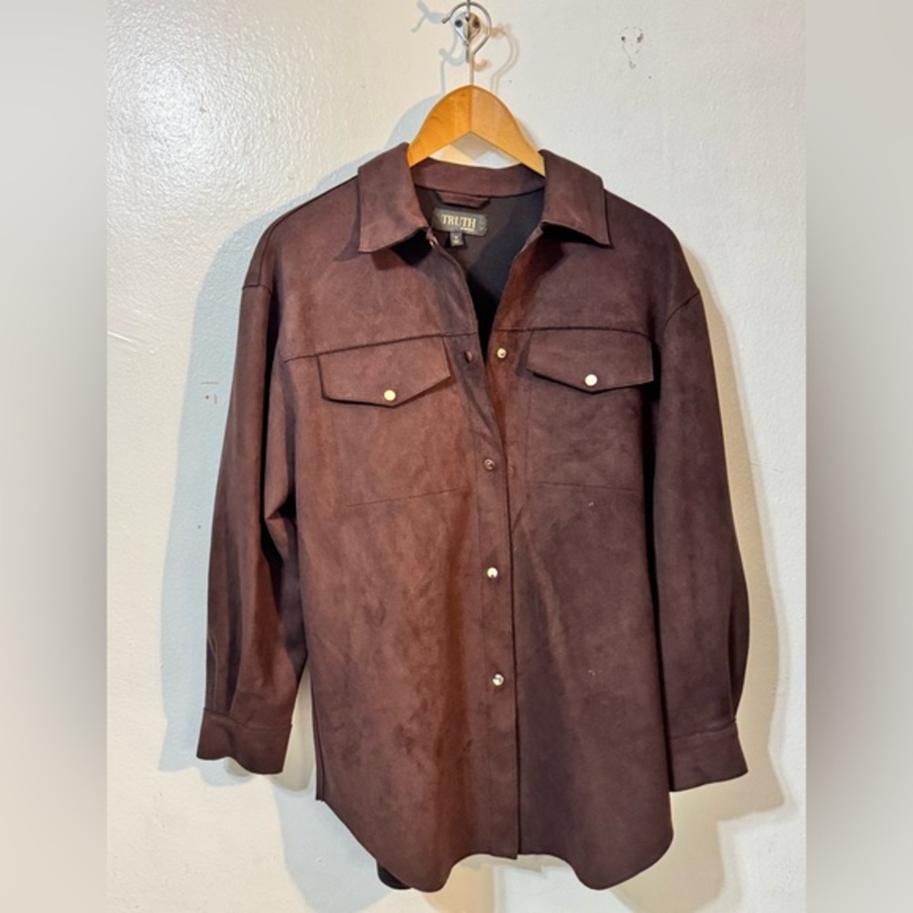 Truth by Republic Women's Medium Brown Faux Suede Button Shirt